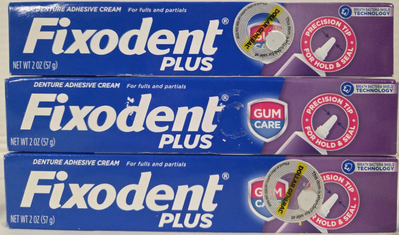 3 New Tubes | Fixodent Plus Denture Adhesive Cream for Fulls or Partials | 57g Ea.