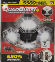 New | QUADBURST Multi-Directional LED Light | Easily Scres into Any Standerd Light Socket | Box Measures 9" x 8" x 5"