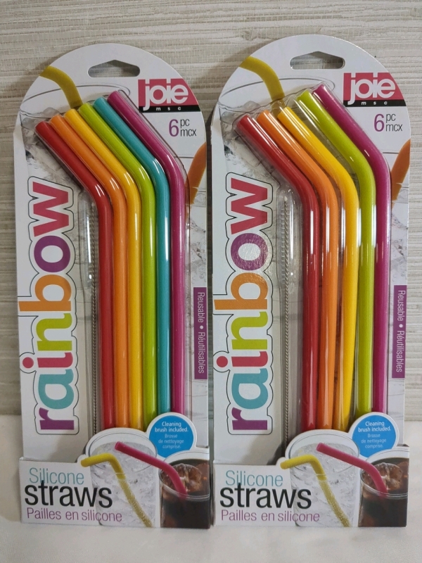 2 Packs of Silicone Reusable Straws With Cleaning Brush One Pack Missing Blue Straw