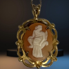 Old Sterling Cameo Carved Shell With Original Chain Signed and Stamped Lady with Amphora - 2