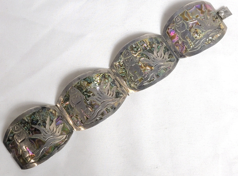 925 Silver Mexico Abalone Shell Panel bracelet . Measures 6 5/8" long .