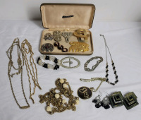 Vintage - Modern Jewelry with Case . Necklaces , Brooches , Bracelets & Earring Sets .