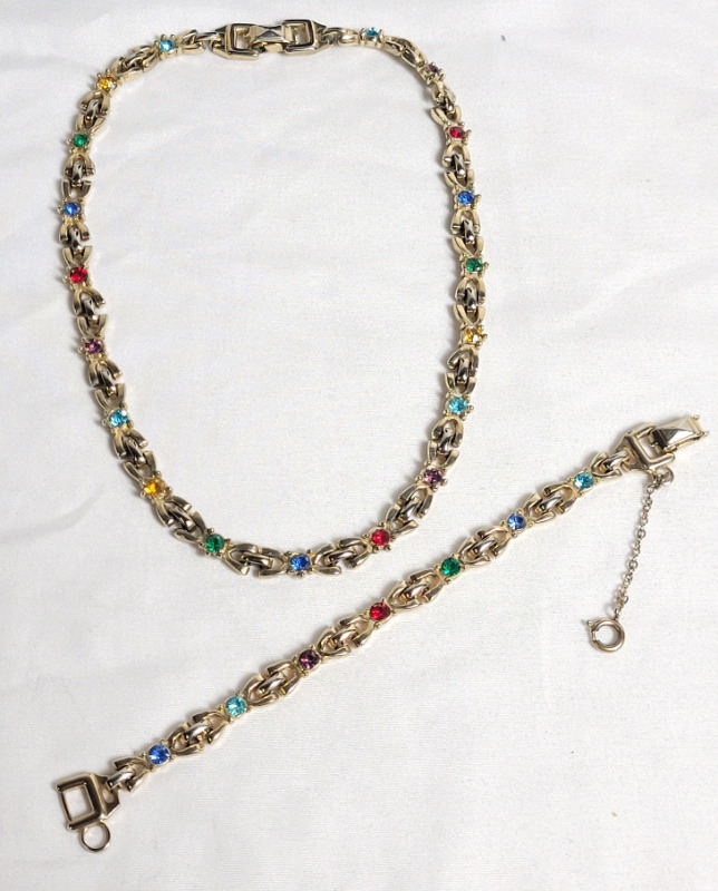 Vintage Signed Barclay Necklace & Bracelet Set w/Extension Pieces . Necklace measures 14" & Bracelet measures 5.5"