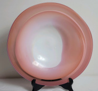 Vintage Morna Tudor Art Glass Bowl , Various Pink Shades and White . Measures 12" diameter . No chips or cracks . Signed by Canadian Artist Morna Tudor