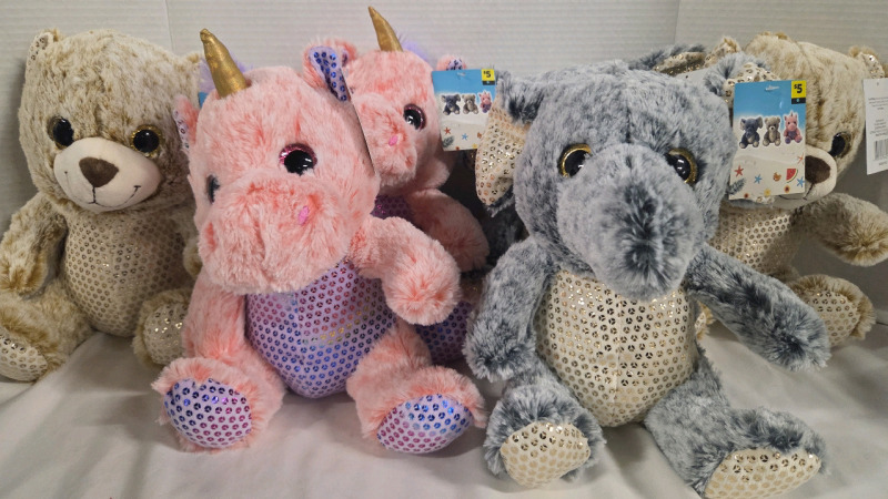 6 New | 10" Plush Animals | Elephant, Unicorn & Bear