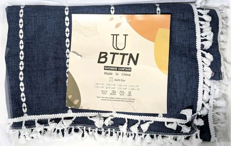 New BTTN Extra Long Shower Curtain - 72" &times; 84" Long Boho Chic Tassel Linen Blend Fabric Shower Curtain