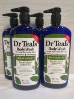 4 New Dr Teals Body Wash with Pure Epsom Salt, Eucalyptus & Spearmint Scented 24 fl oz