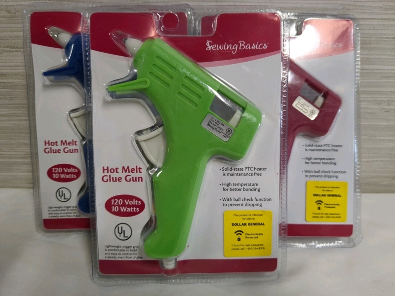 3 New Sewing Basics Hot Melt Glue Guns Approx 6 Inches, Includes 2 Sticks of Glue