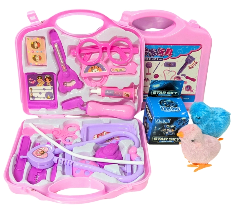 5 New Kids Toys : 2 Play Pretend Doctor / Nurse Sets, STAR SKY Magic Fidget Cube & 2&times; 3.25" Tall Wind-Up Hopping Chicks