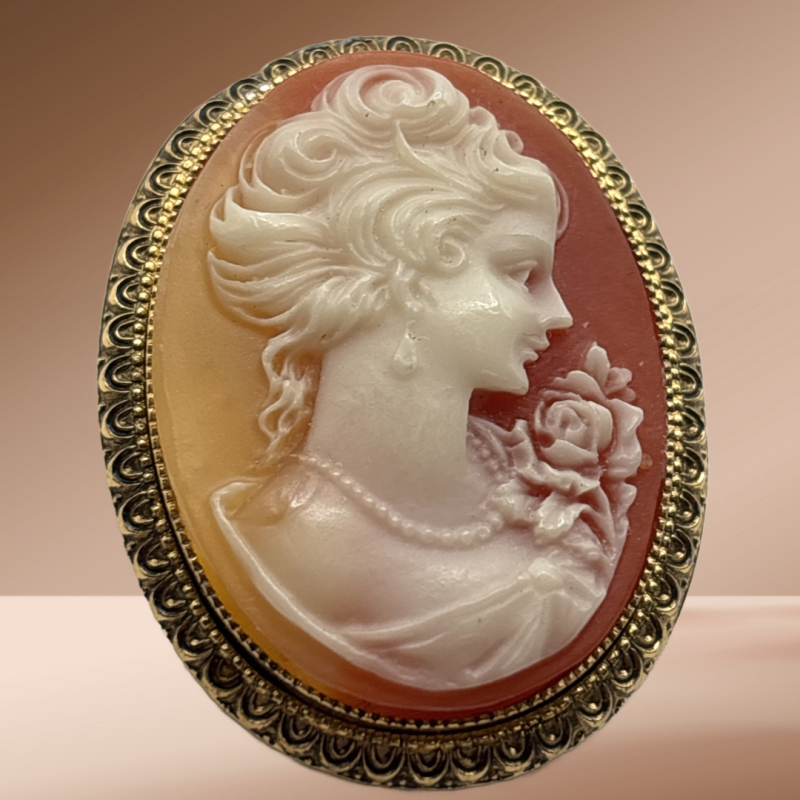 Vintage Cameo Brooch Raised Relief Women Face Art Nouveau