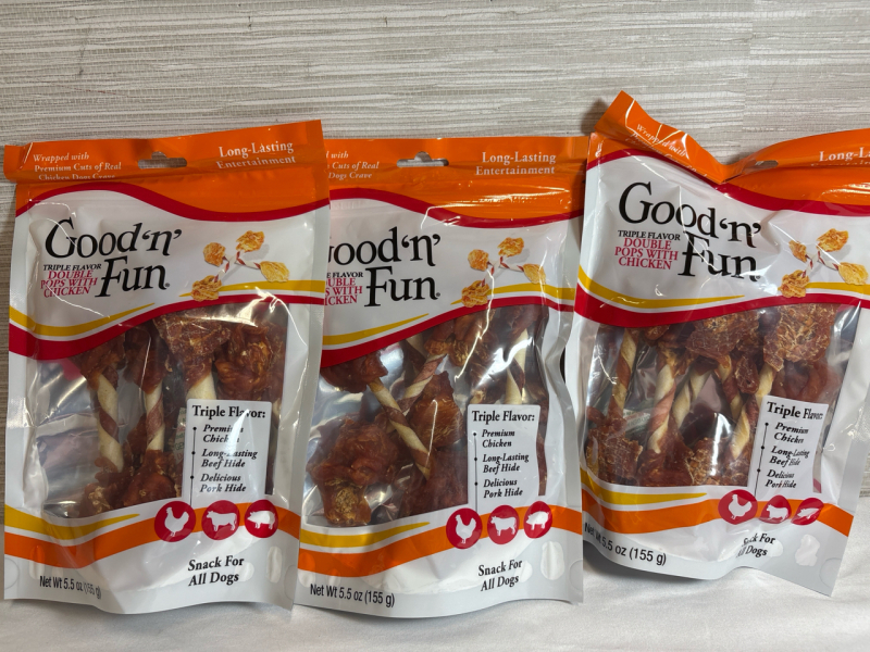 3 New Good 'n' Fun Triple Flavor Double Pops with Chicken | 155g each | Snack for All Dogs | Best Before 8/7/2026
