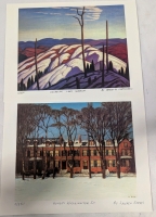 Print of "Houses Wellington Street" by Lawren Harris (Group of Seven) 11/250, 12" by 9.5" & "Daybreak Lake Superior" by Franklin Carmichael (Group of Seven) 5/250 12" by 9.5".