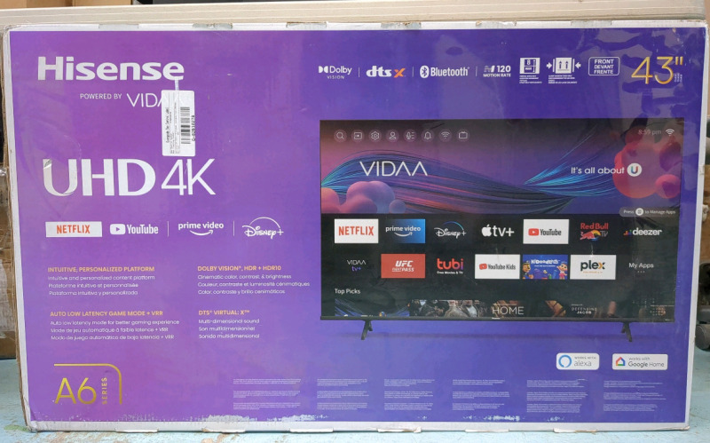 New In Box Hisense A6 Series 43" UHD 4K TV Retails Over $300