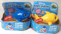 2 New Pinkfong Baby Shark Sing & Swim Bath Toys (Blue & Yellow, 6&frac12;" Long, 3&frac12;" Tall)