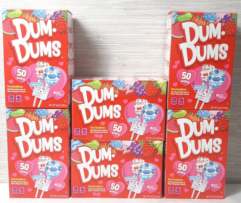 6 Boxes of Dum Dums Valentines Lollipops (244g each, Best Before September 17th 2027)