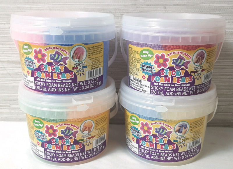 4 New Tubs of Sticky Foam Beads (20.7g each)