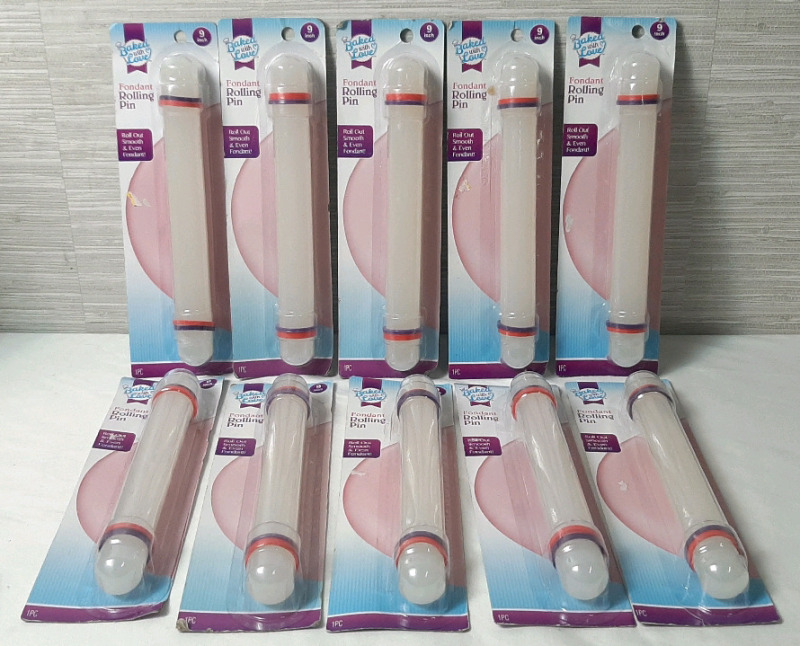 10 New "Baking with Love" 9" Fondant Rolling Pins