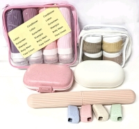 New Travel Containers : 4&times; Squishy Silicone Tubes, 4&times; Silicone Jars, Toothbrush Holder, 4&times; Toothbrush Caps, Soap Bar Holder, Mini Pill Case - Tallest Bottle 5.5"