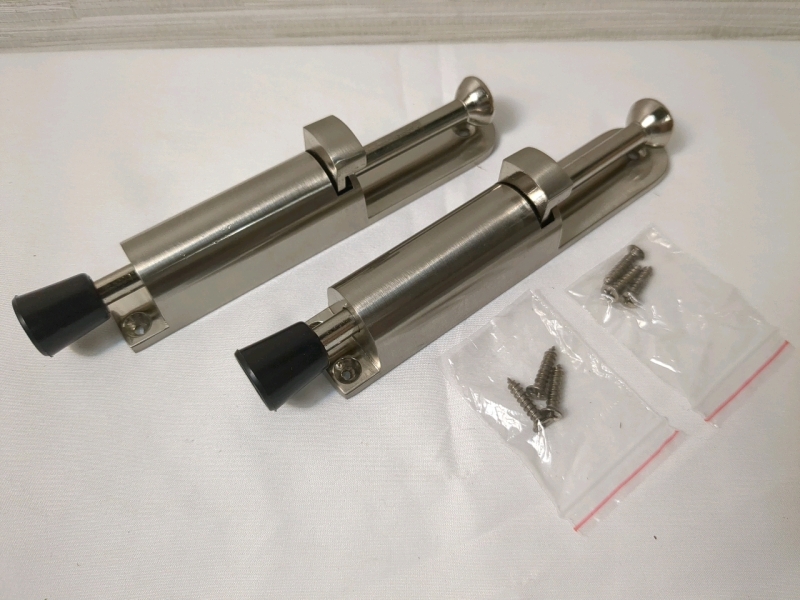 2 New Spring Loaded Door Stoppers With Hardware Approx 6 Inches Long