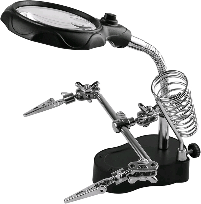 New Helping Hand Soldering Magnifier Glass Stand with Alligator Clips LED Illuminated Magnifying Glass Stand 3.5X 12X TE-801