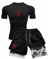 New Size Large Men's AMATERASU CULTURE Berserk Anime / Manga T-Shirt & Shorts Dark Compression Set | Retails Over $70