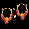 New Two Phoenix Rising Drop Earrings One Red Enamel Gold Over Sterling Snap Levers One Cut Work Sheppard Hooks see description for sizes - 2