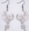 New Two Phoenix Rising Drop Earrings One Red Enamel Gold Over Sterling Snap Levers One Cut Work Sheppard Hooks see description for sizes - 3