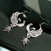 New Two Phoenix Rising Drop Earrings One Red Enamel Gold Over Sterling Snap Levers One Cut Work Sheppard Hooks see description for sizes - 4
