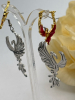 New Two Phoenix Rising Drop Earrings One Red Enamel Gold Over Sterling Snap Levers One Cut Work Sheppard Hooks see description for sizes - 6