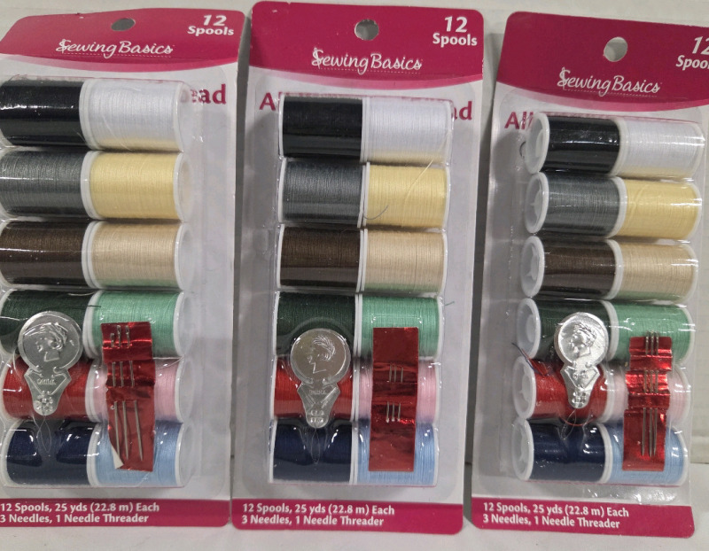36 New | All Purposed Thread 25yds ea. W/ 9 Needles & 3 Needle Threaders