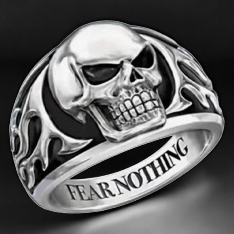 Vintage Fear Nothing Skull inscribed Ring Size 10