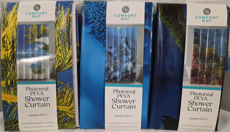 3 New | Comfort Bay Photoreal PVA Shower Curtains | Ea. Measure 72" x 72"