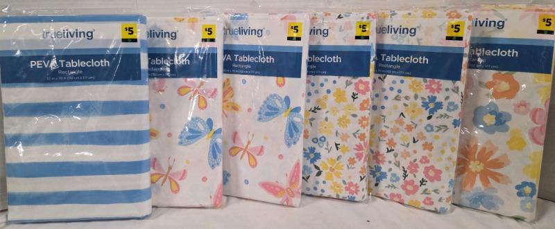 6 New | 52" x 70" Spring Themed PEVA Table Cloths | Easy Clean up with damp Cloth