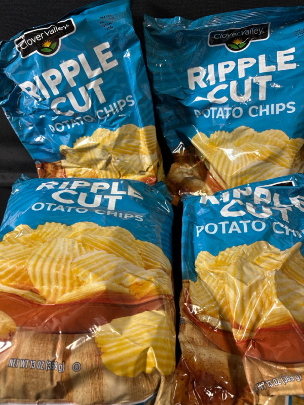 4 New Clover Valley Ripple Cut Potato Chips | 369g each | Best Before- Jul 13 2025