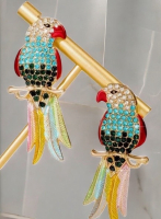 Vintage Style Elegant Parrot Rhinestone Embellished Drop Earrings Approximately 2 Inch Drop