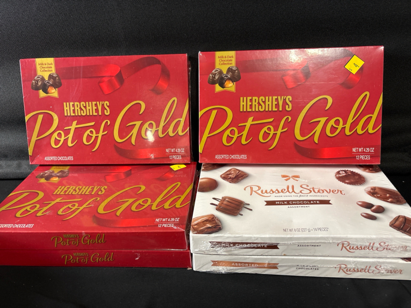 6 New Boxes Assorted Chocolates Includes Hershey's & Russell Stover BB 05 MAY 2026 & 01 APR 2025
