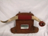 Vintage Real Horn Wooden Wall Mirror with Coat Hooks - 2