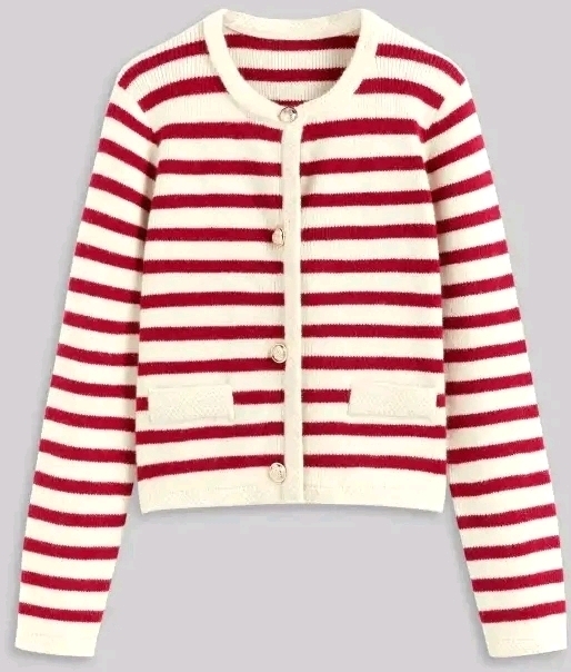 New Size Large Women's CIDER Knit Fabric Knit Round Neckline Stripe Cardigan For Daily Casual Wear