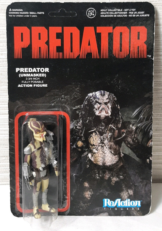 2013 ReAction Figures Predator (Unmasked) Action Figurine , Sealed . Card Back Hang Tag Still Intact