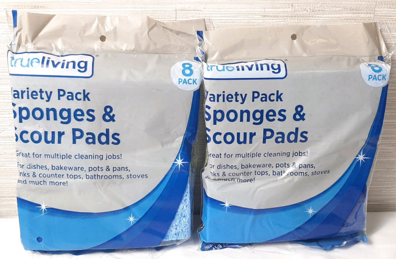 2 Packs of Trueliving Sponges & Scour Pads (Contains 8 in Each Pack)