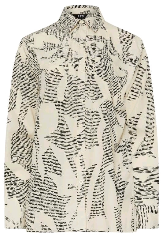 New Size 18-20 Women's LONG TALL SALLY LTS Tall Ivory White Abstract Dash Long Sleeve Shirt