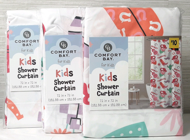 3 New Comfort Bay Kids Shower Curtains