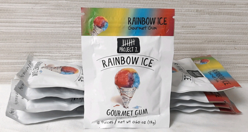 9 New Project 7 Rainbow Ice Gourmet Gum Packs (17g each, Best Before February 2025)