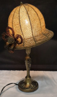 Vintage Table Lamp with Beaded Hat Shade 15.5" Tall - Working