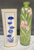 Vintage Beautiful Handpainted Vases - Blue Flower Pattern Made in Italy 9.75" Tall