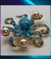 Exquisite Blue Octopus Brooch Sparkling Rhinestone Embellishments Adding a Touch of Whimsy and Glamour<br/>Approximately 1.7 x 2 Inch