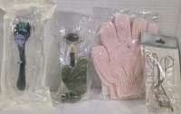 4 New | Body & Face Care Lot | Includes 0.25mm Derma Roller, Exfoliation Gloves, Eyelash Curler & More!