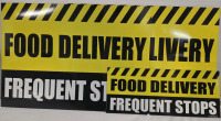 3 New "Food Delivery Frequent Stoos" Magnet Signs | Largest Measures 8" x 12"