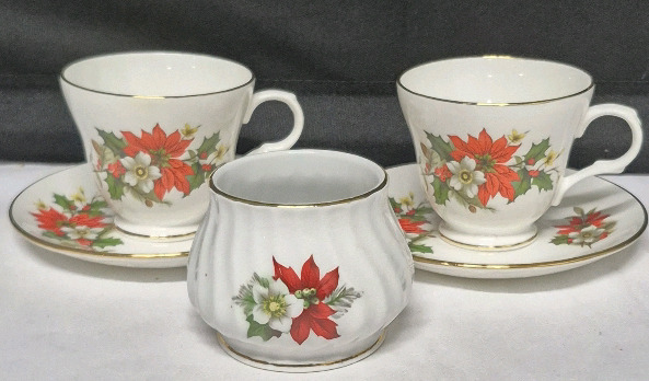 2 Vintage Sadler Wellington Cup & Saucer Poinsettia & Holly