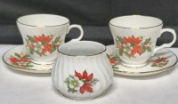 2 Vintage Sadler Wellington Cup & Saucer Poinsettia & Holly